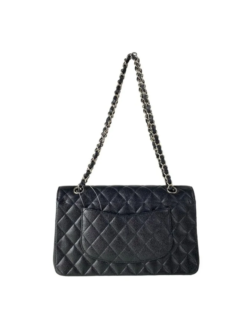 Chanel Shoulder Bag Double Flap Quilted Black Chain Silver